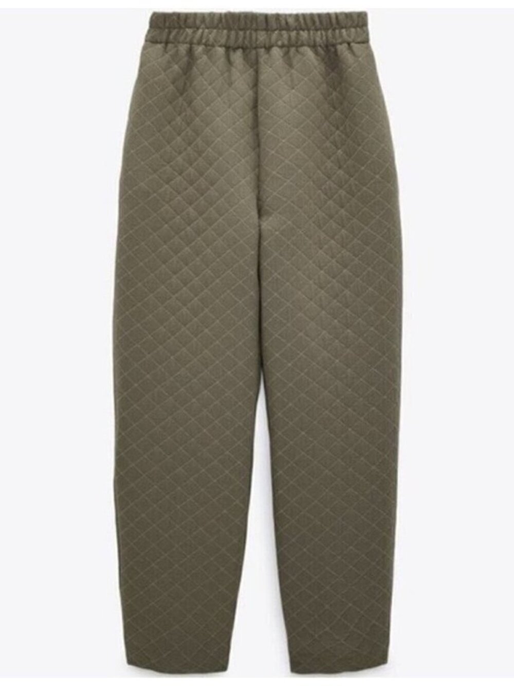 Zara women’s khaki green quilted high rise pull on trouser pants size medium